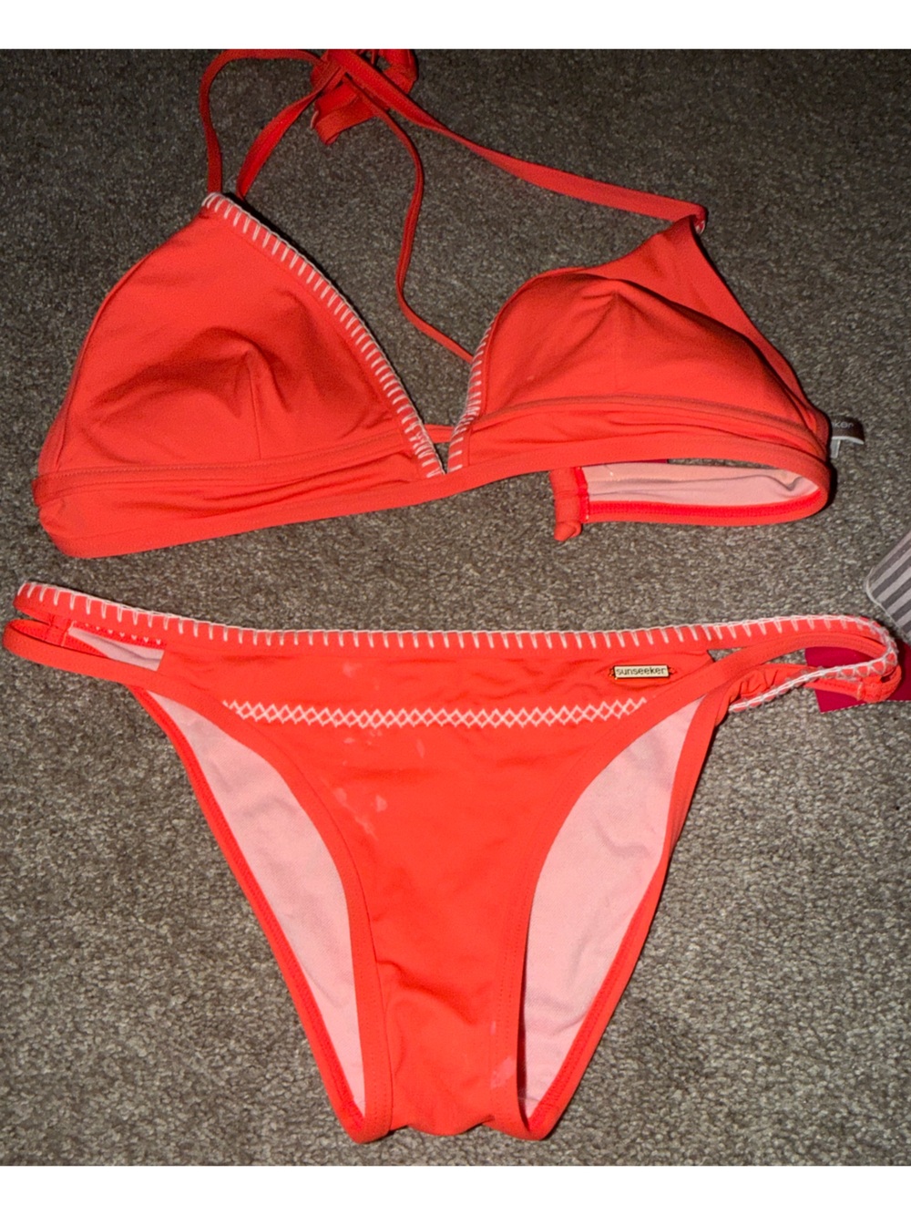 Sunseeker orange Two-Piece Bikini Set with White Stitch Detail size 4